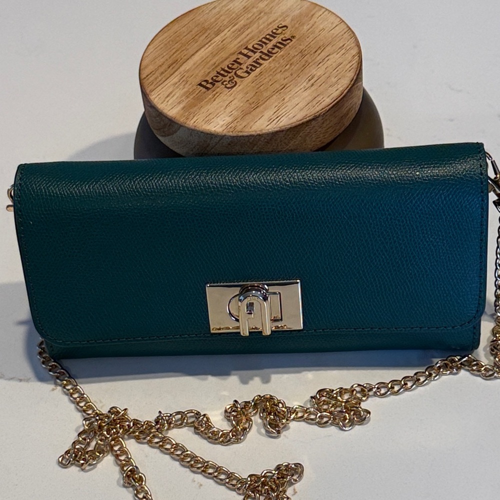 Furla Teal Clutch with Gold Chain - Picture 5 of 9